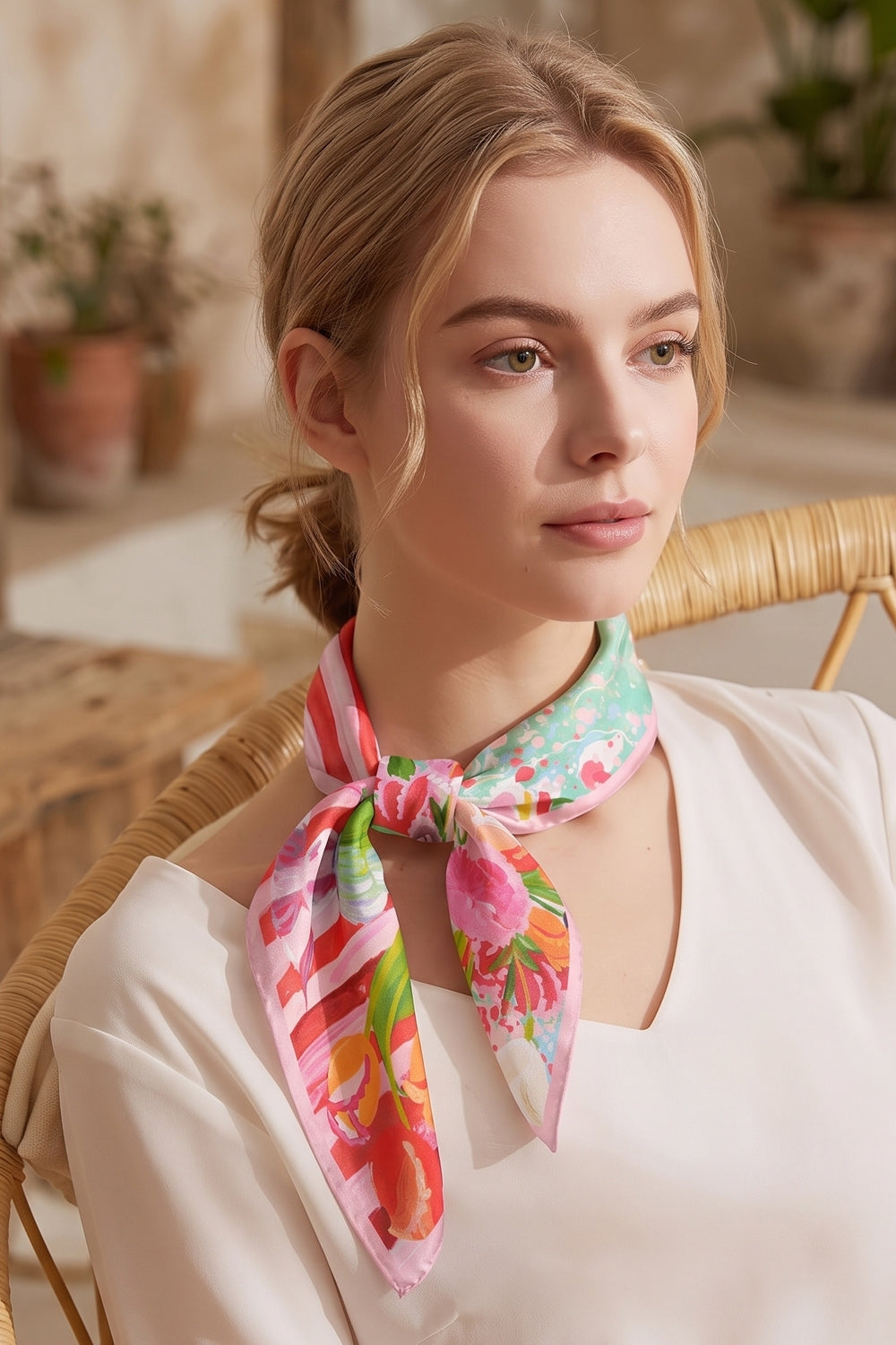 Vibrant Floral Print Square Scarf