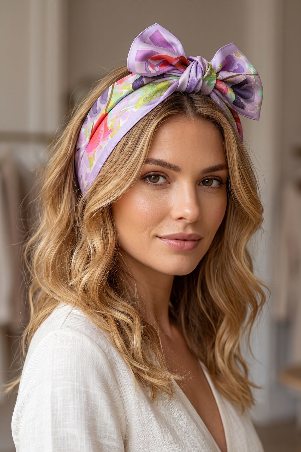 Vibrant Floral Print Square Scarf