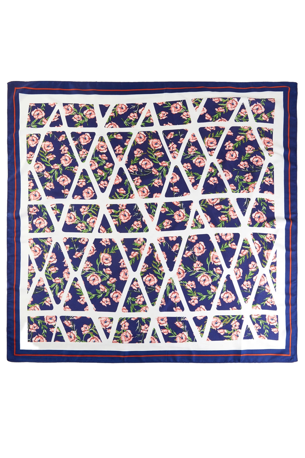 Geometric Bloom Print Silk Feel Square Scarf