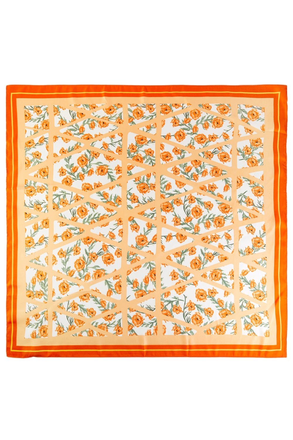 Geometric Bloom Print Silk Feel Square Scarf