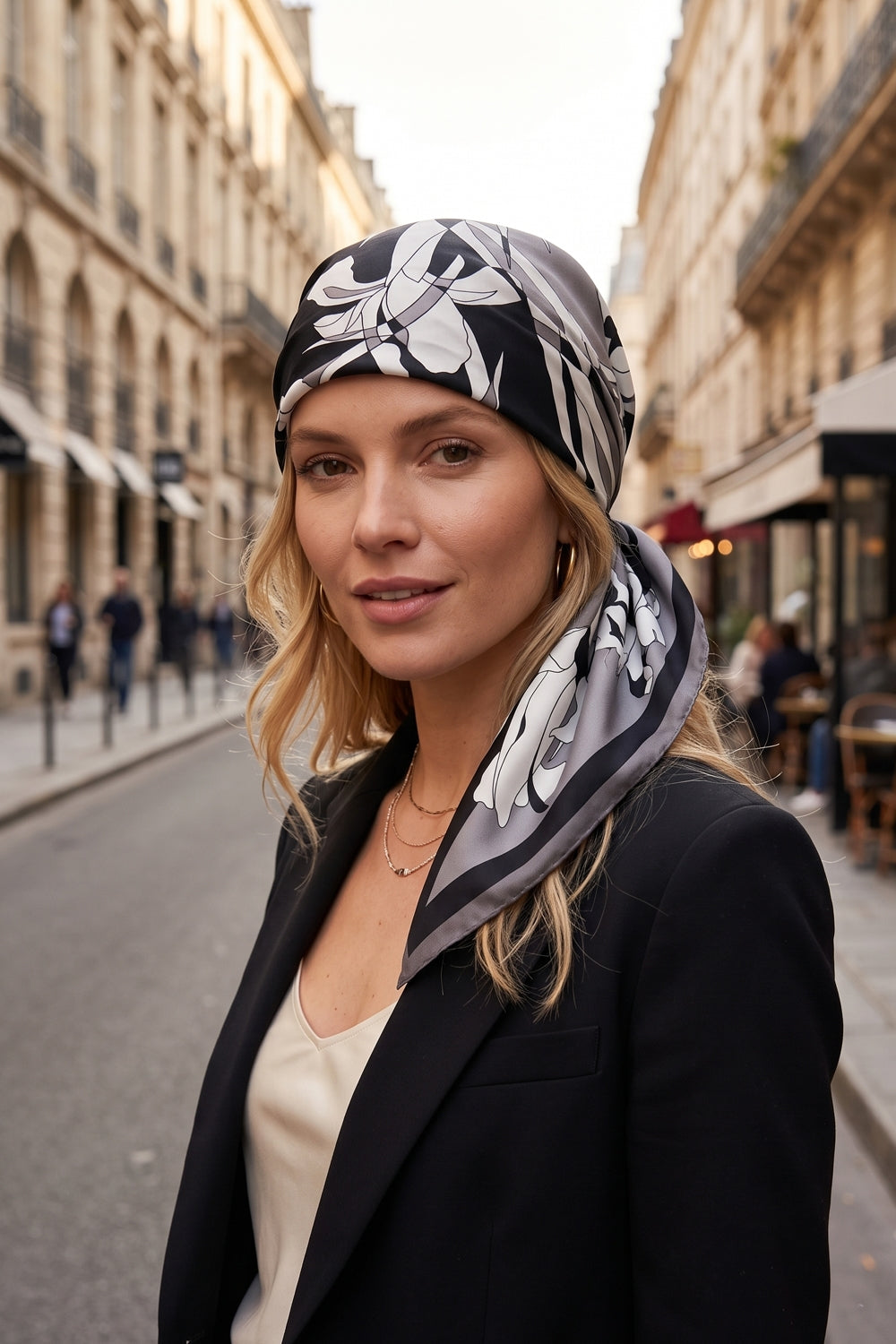 Iris Contrast Print Silk Feel Square Scarf