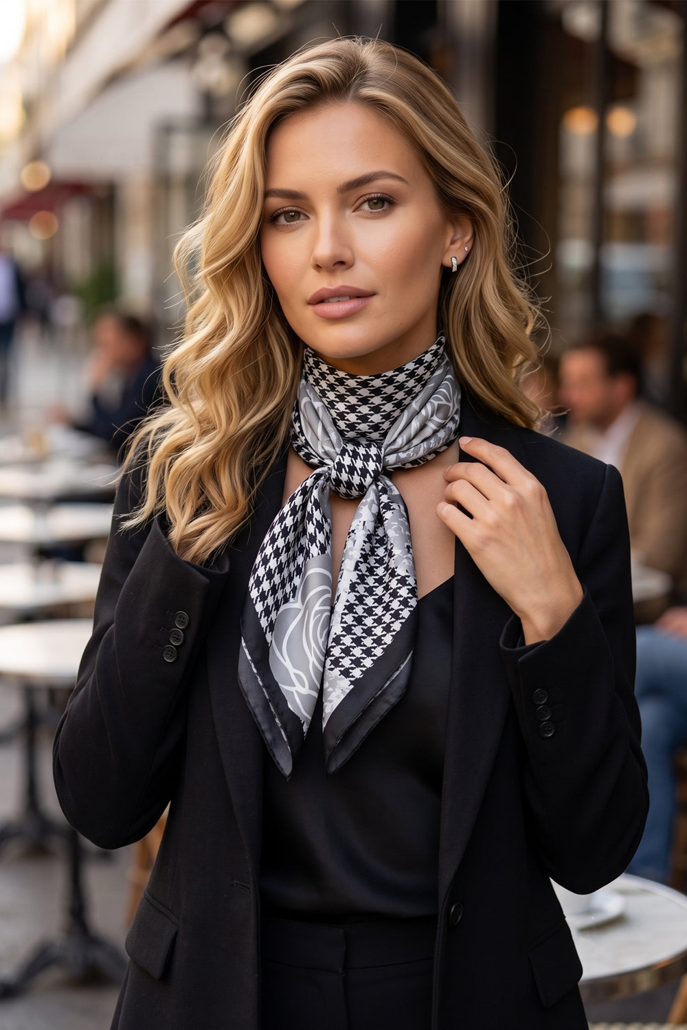 Vintage Rose & Houndstooth Silk Feel Square Scarf