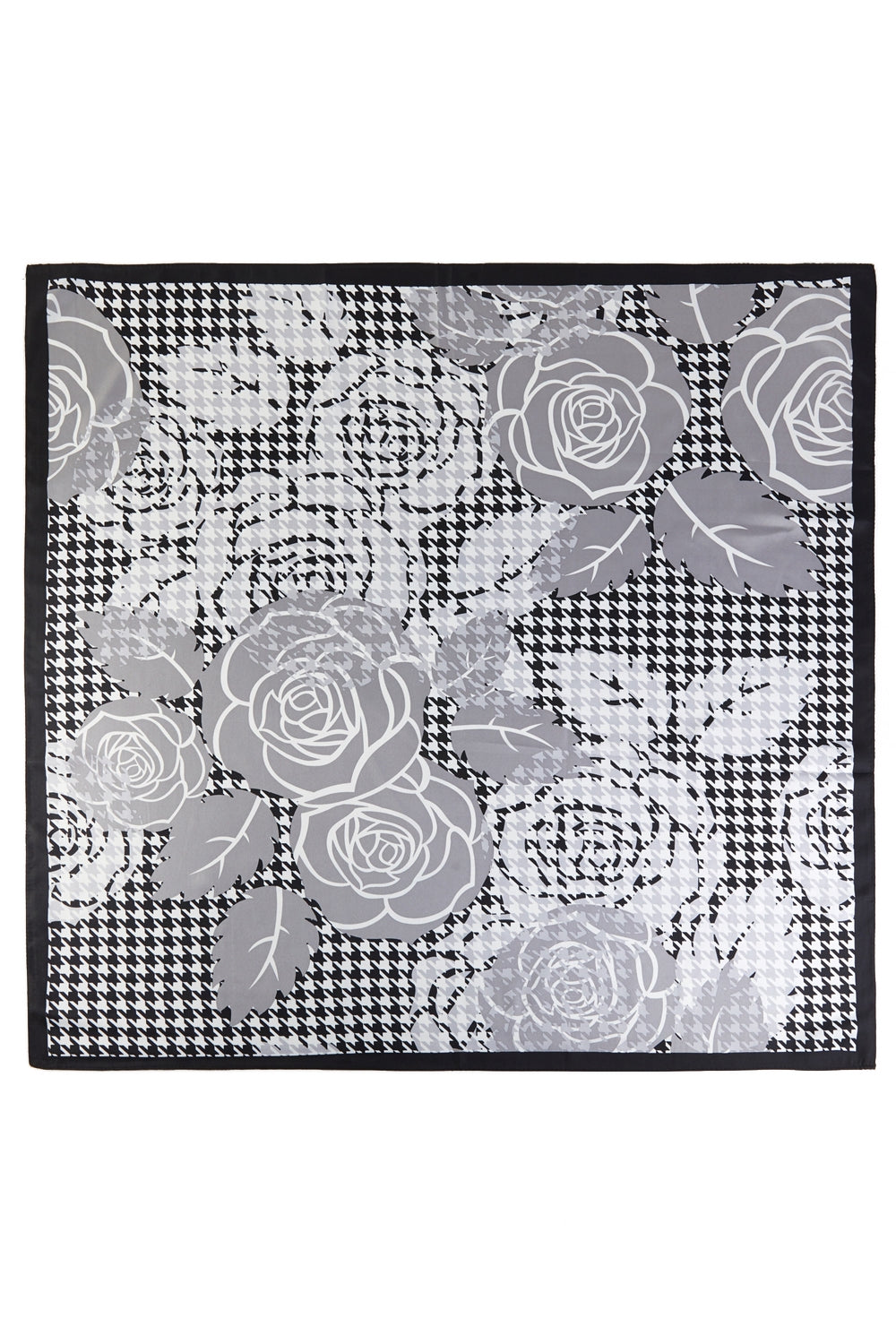 Vintage Rose & Houndstooth Silk Feel Square Scarf