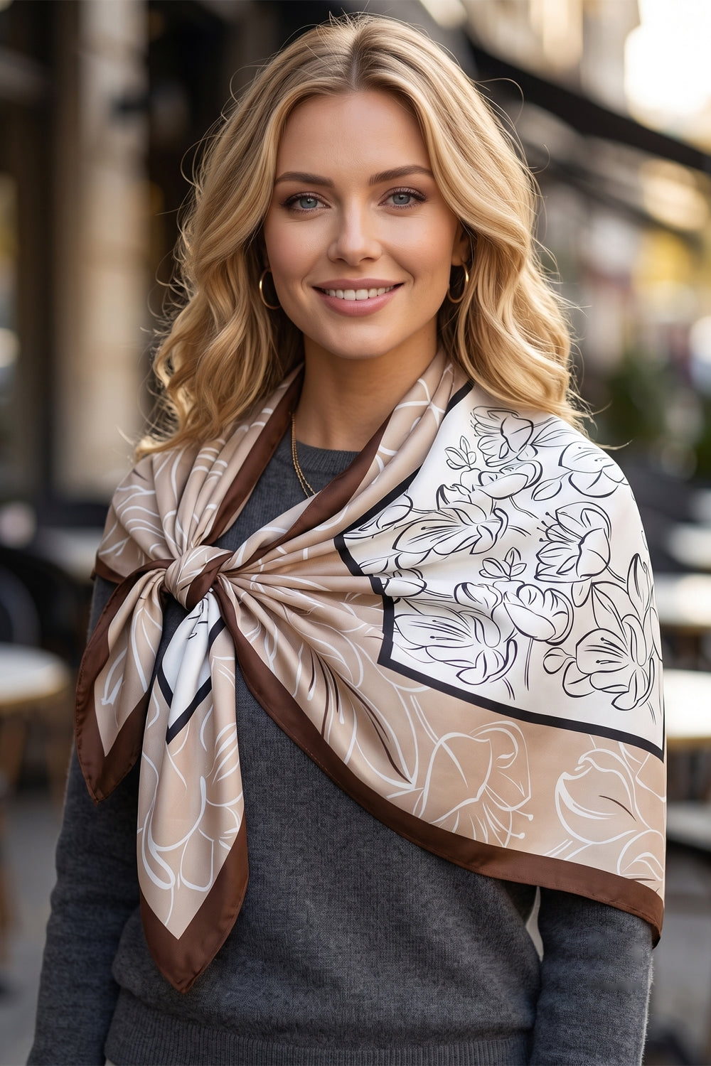 Elegant Cherry Blossom Silk Feel Square Scarf