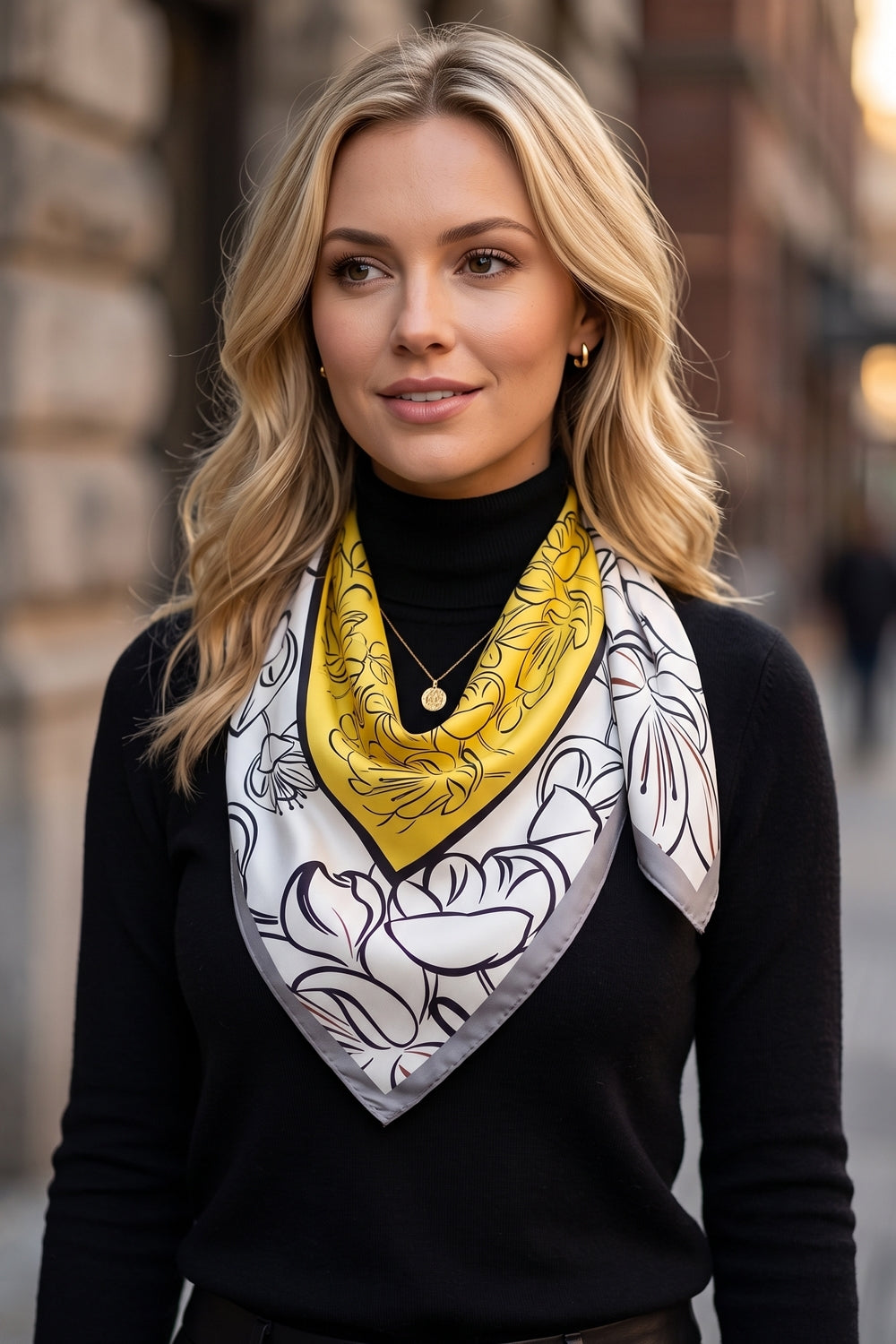 Elegant Cherry Blossom Silk Feel Square Scarf