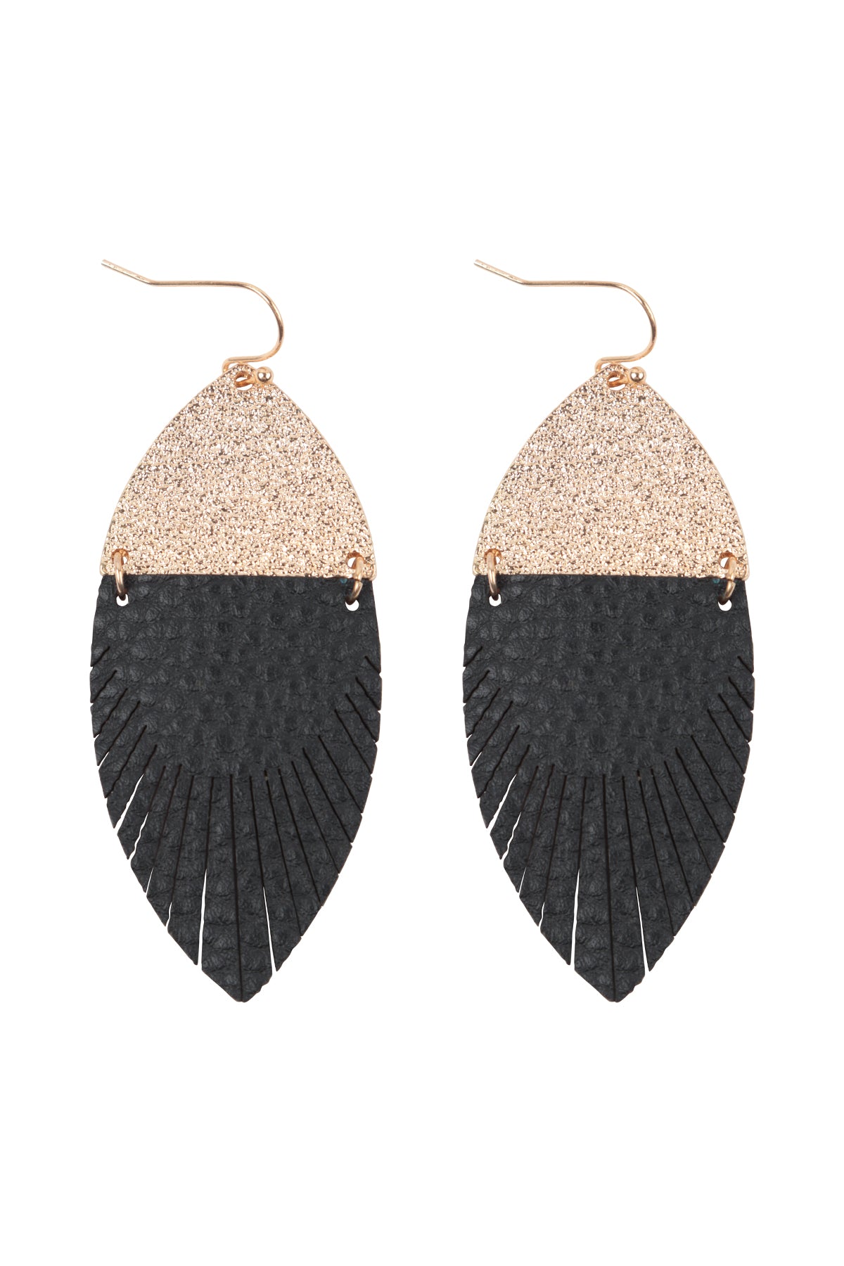 Inch Marquise Shaped PU Leather Fringe Hook Earrings Black