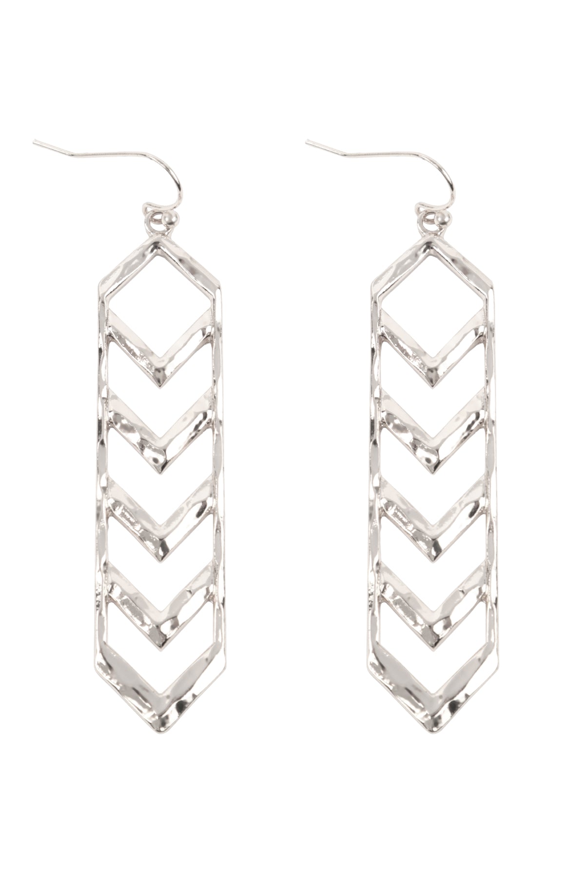 Inch Textured chevron Metal Hook Earrings Silver