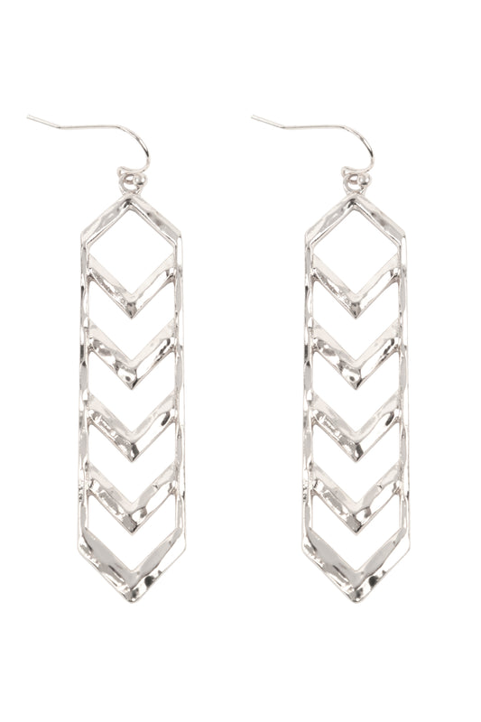 Inch Textured chevron Metal Hook Earrings Silver