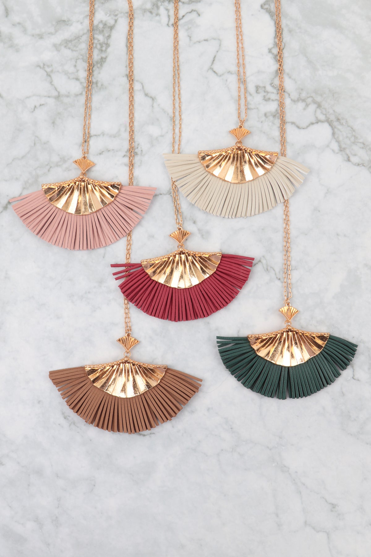 30 Inch Fan Shaped PU Leather Fringe Long Necklace