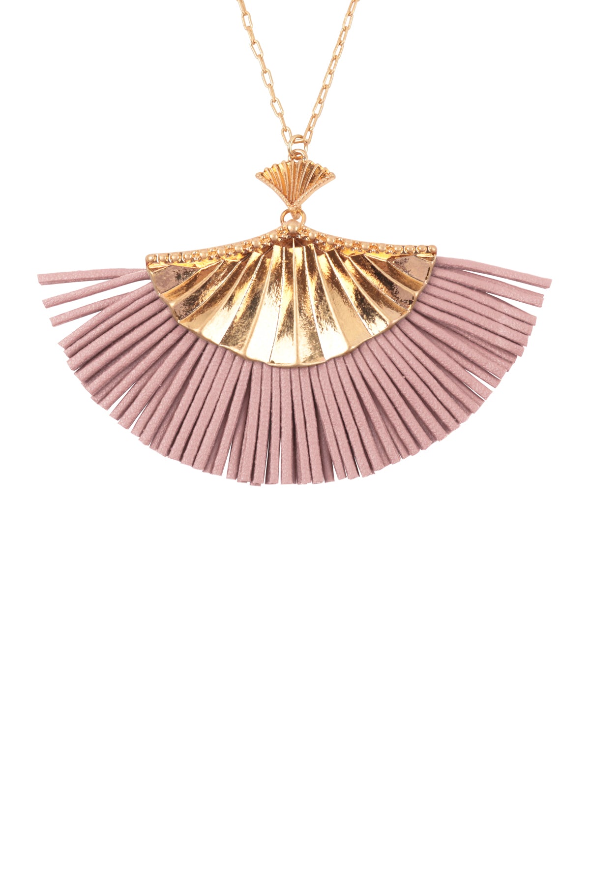 30 Inch Fan Shaped PU Leather Fringe Long Necklace