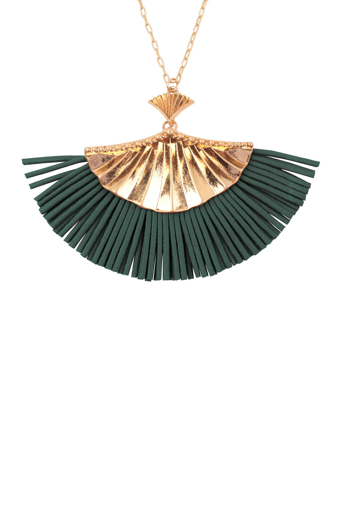 30 Inch Fan Shaped PU Leather Fringe Long Necklace
