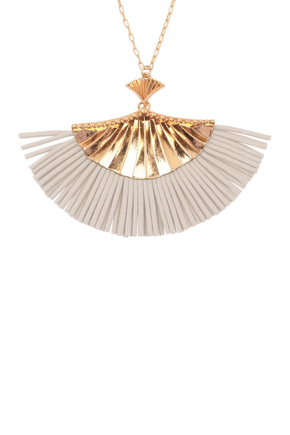 30 Inch Fan Shaped PU Leather Fringe Long Necklace