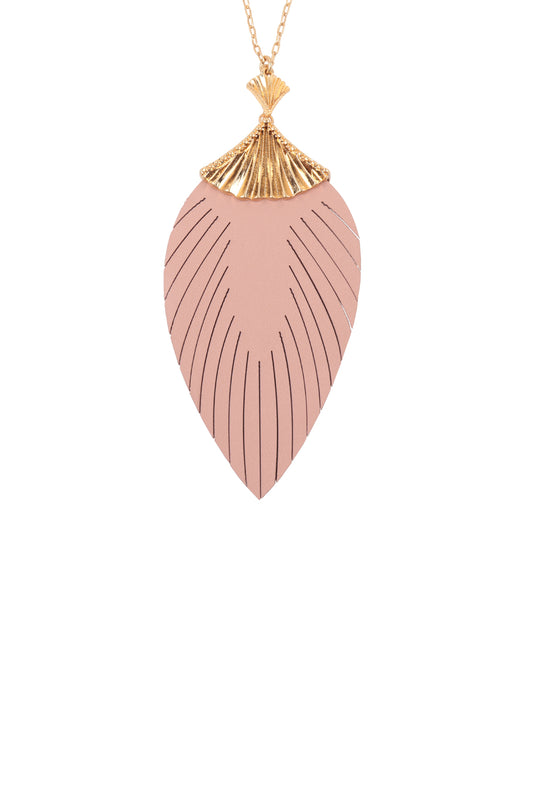 30 Inch Leaf Shaped PU Leather Fringe Long Necklace