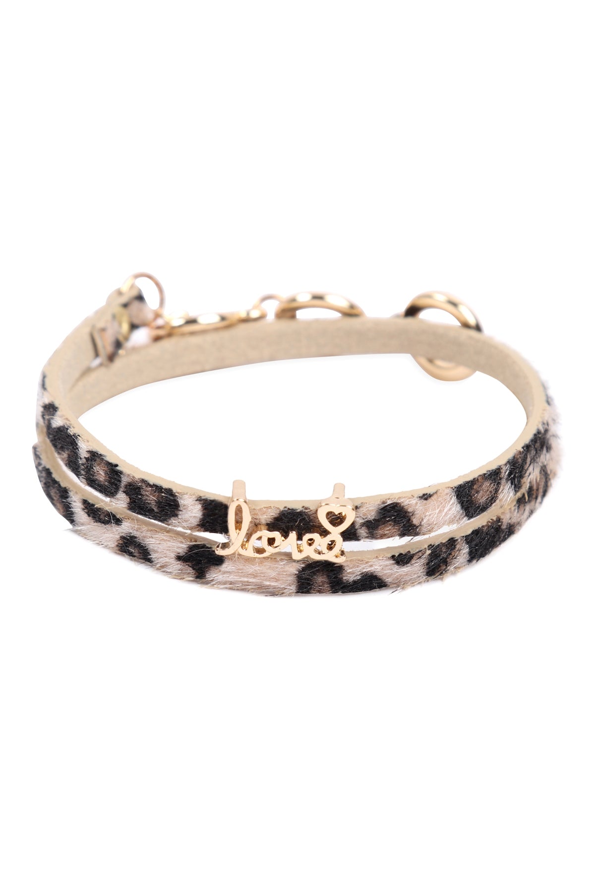 Gold Light Brown "Love" Animal Skin Wrap Bracelet