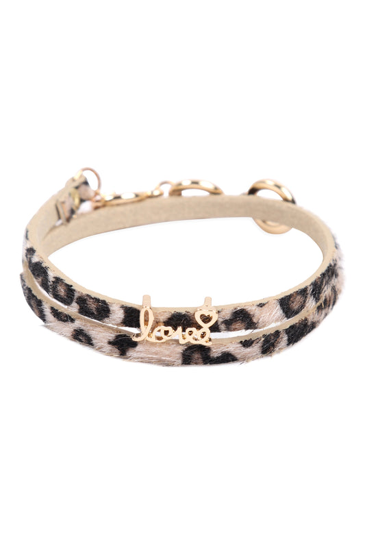 Gold Light Brown "Love" Animal Skin Wrap Bracelet