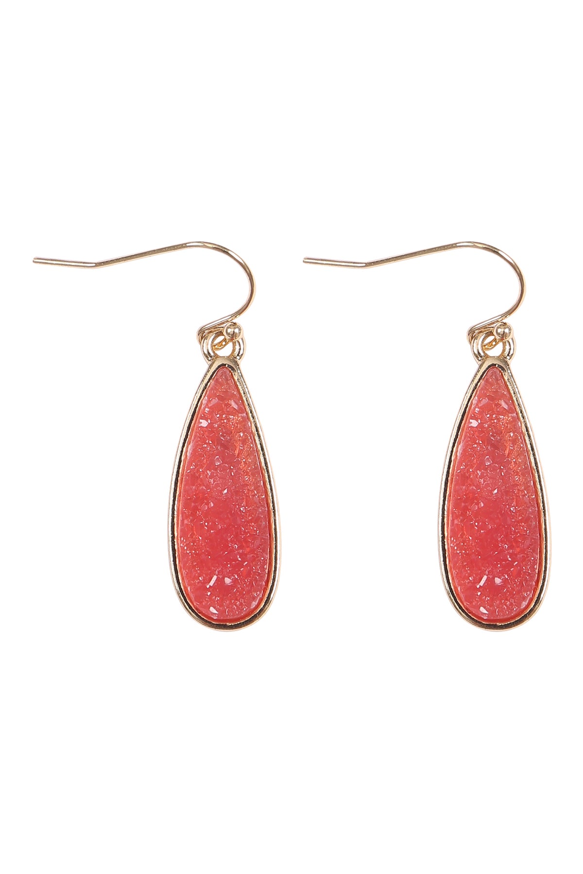 Teardrop Shape Druzy Stone Fish Hook Earrings Fuchsia