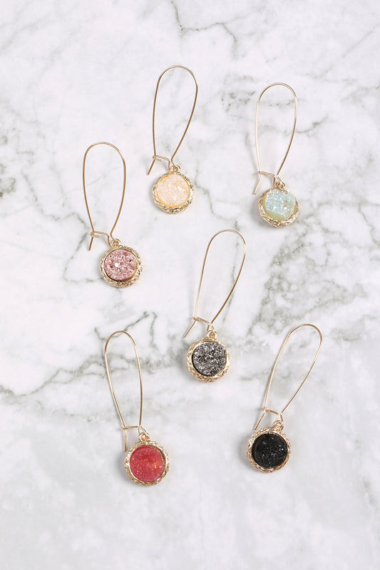 Round Druzy Wired Drop Earrings