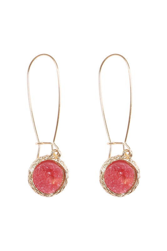 Round Druzy Wired Drop Earrings Fuchsia