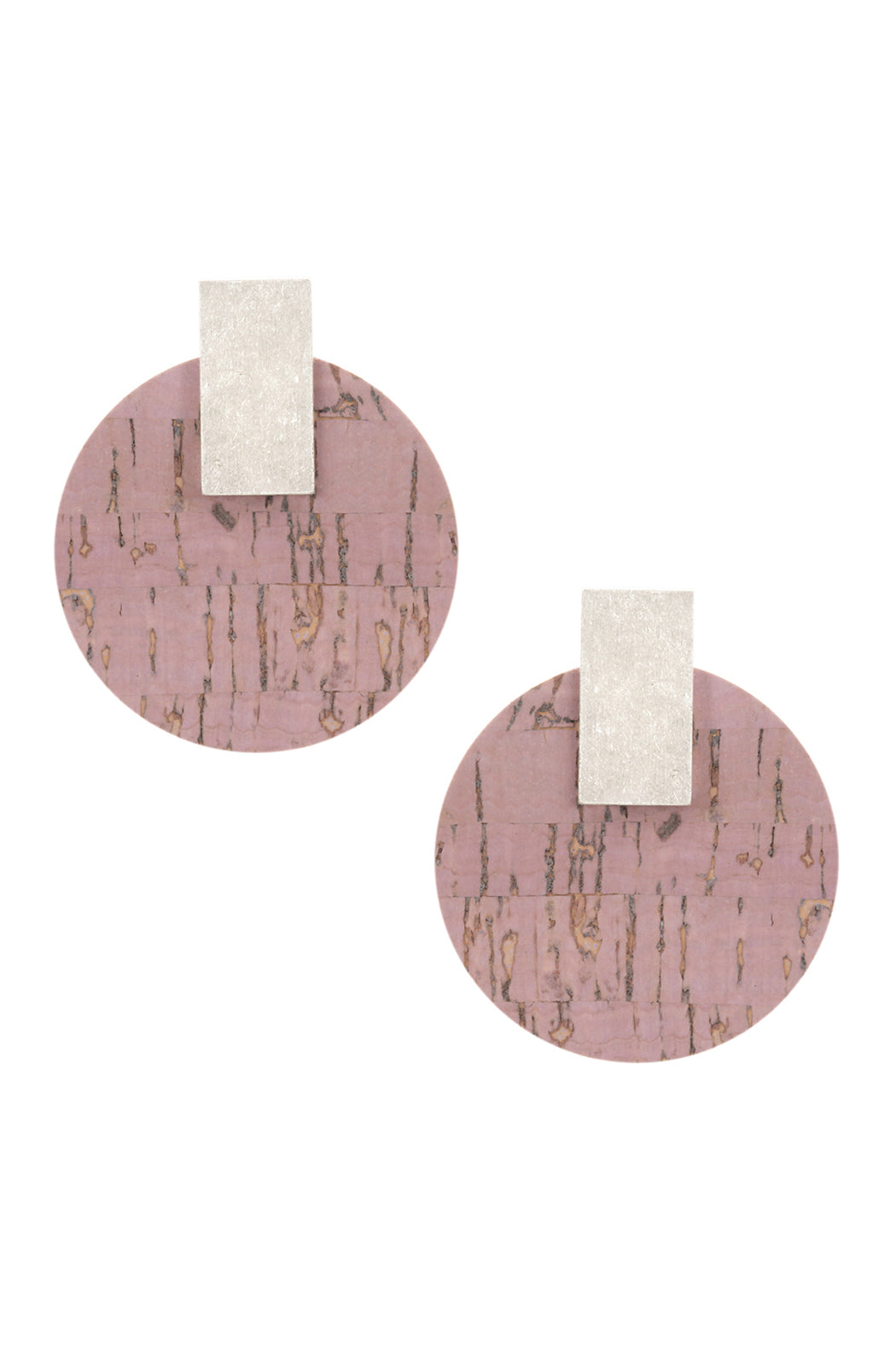 Metal Cork Multi Geometric Post Round Earrings Matte Silver