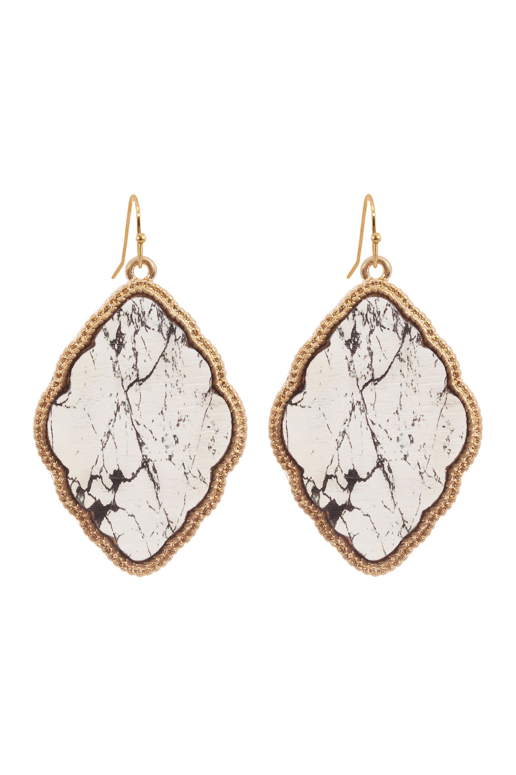 Semi Wood Fish Hook 2uatrefoil Earrings Howlite