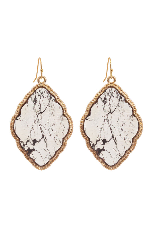 Semi Wood Fish Hook 2uatrefoil Earrings Howlite