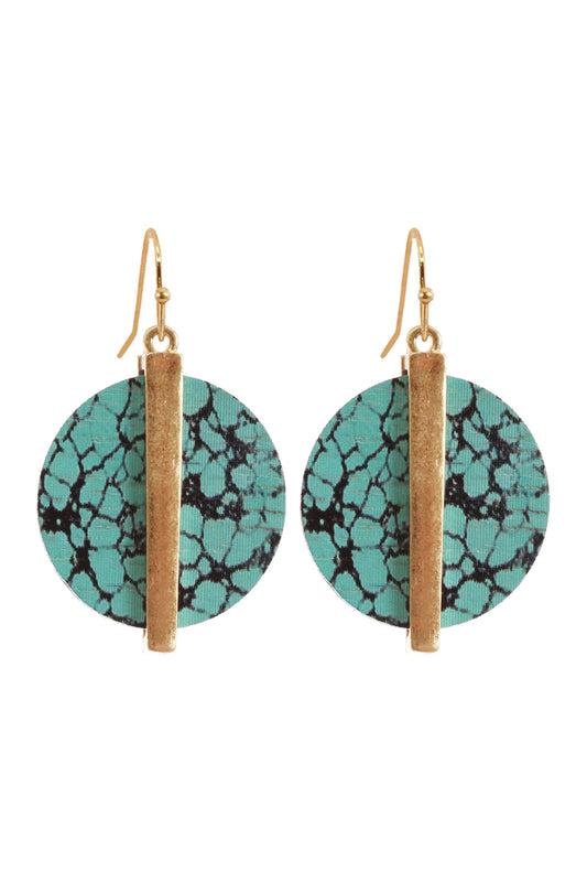 Metal Semiwood Fish Hook Geometric Round Earrings Tur2uoise Black