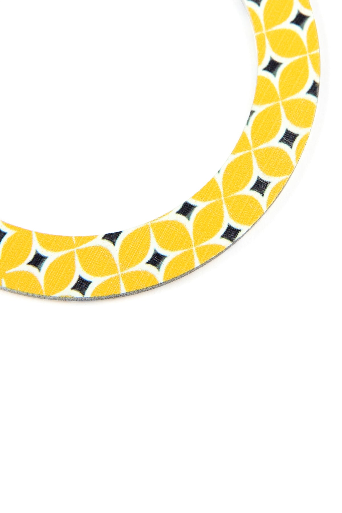 Wood Moroccan Open Cut Hoop Round Earrings Yellow
