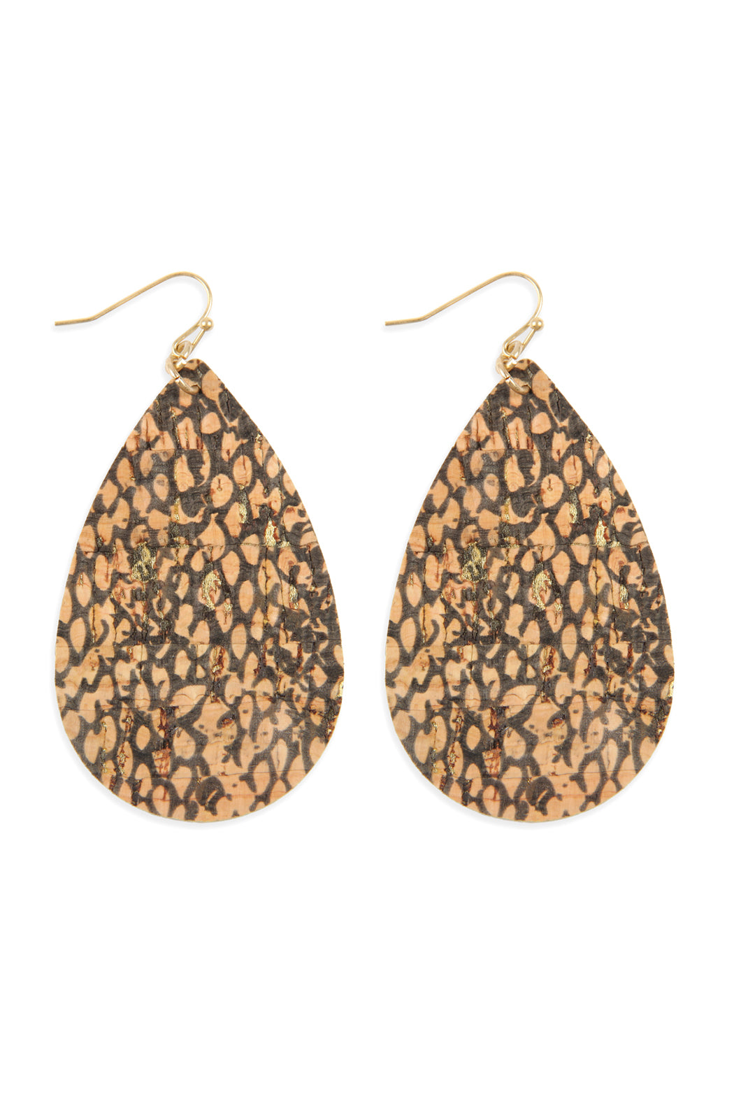 Leather Cork Fish Hook Teardrop Earrings Beige