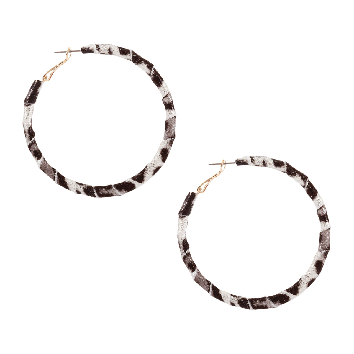 Metal Animal Print Hoop Earrings Black And White