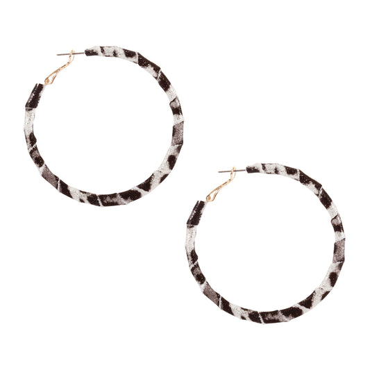 Metal Animal Print Hoop Earrings Black And White