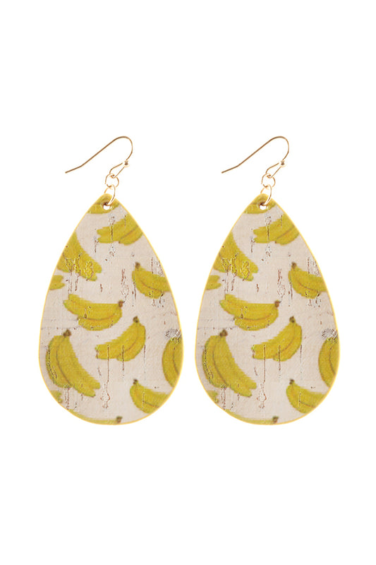Leather Fruit Fish Hook Tear Drop Earrings Yellow