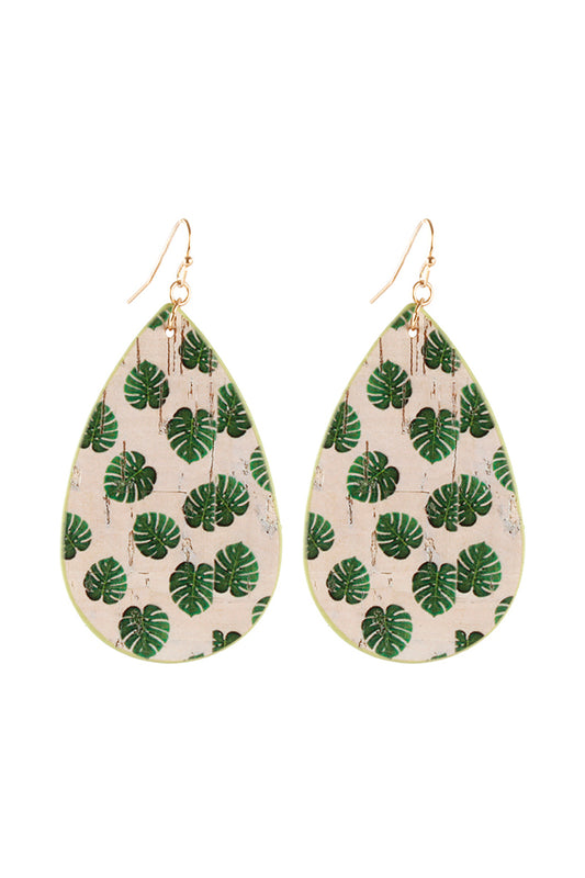 Leather Plantera Tear Drop Fish Hook Earrings Green