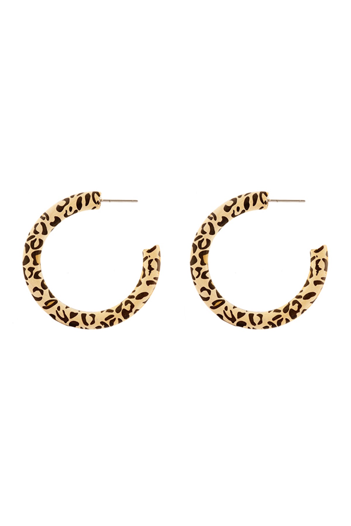 Wood Animal Print Hoop Earrings Ivory