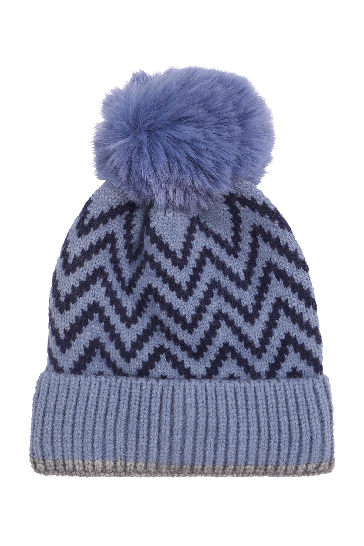 Knitted Chevron Print Pompom Beanie