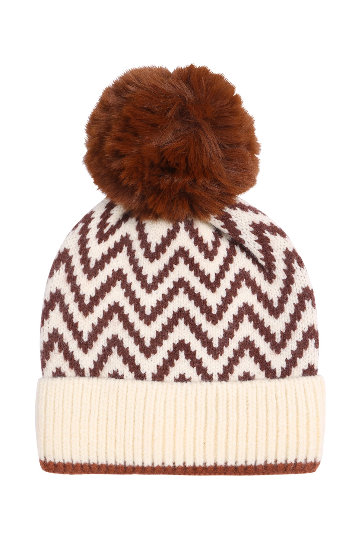 Knitted Chevron Print Pompom Beanie