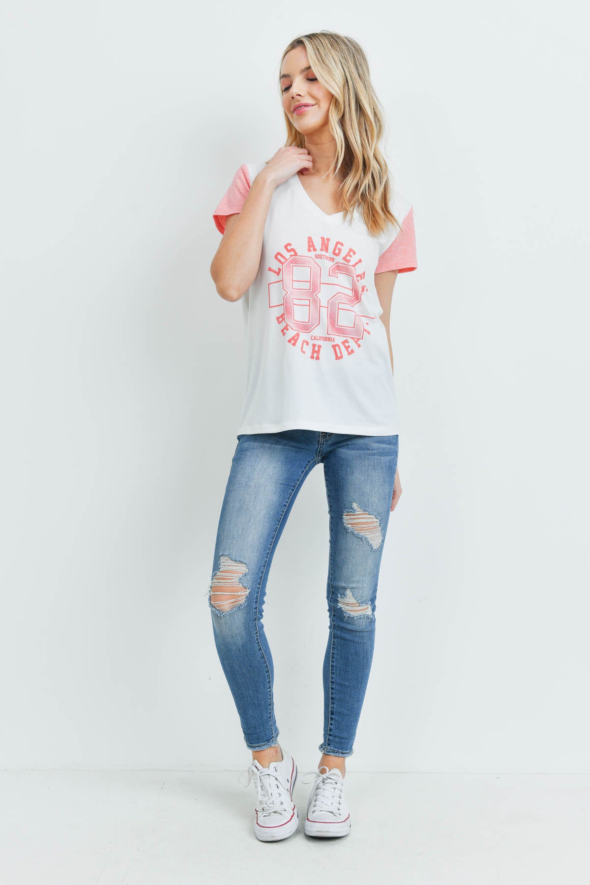 Los Angeles Graphic V-Neck Color Block Tee