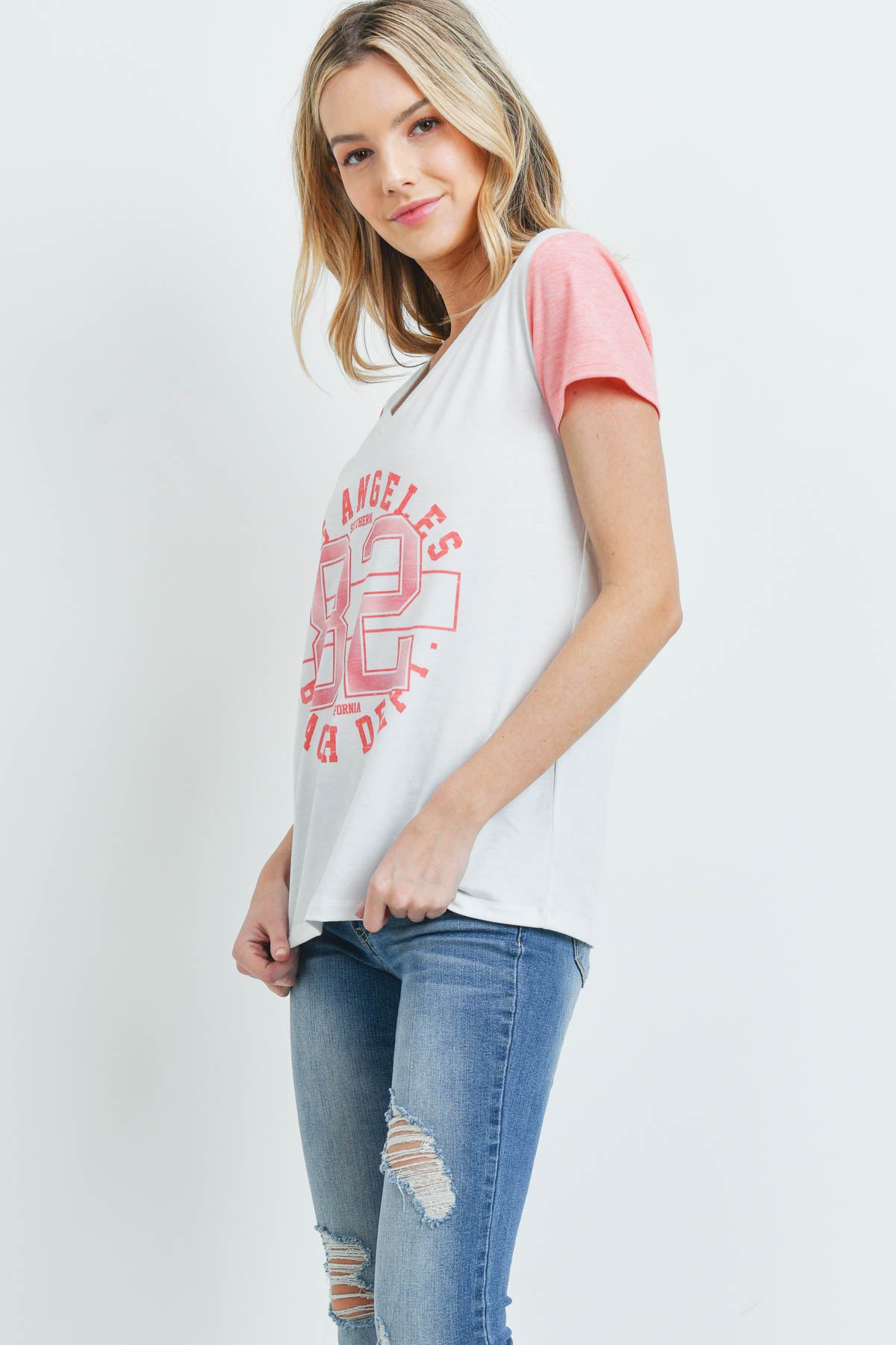 Los Angeles Graphic V-Neck Color Block Tee