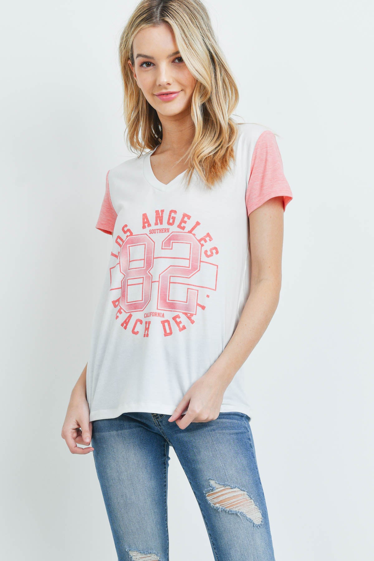 Los Angeles Graphic V-Neck Color Block Tee