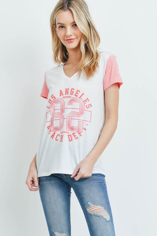 Los Angeles Graphic V-Neck Color Block Tee
