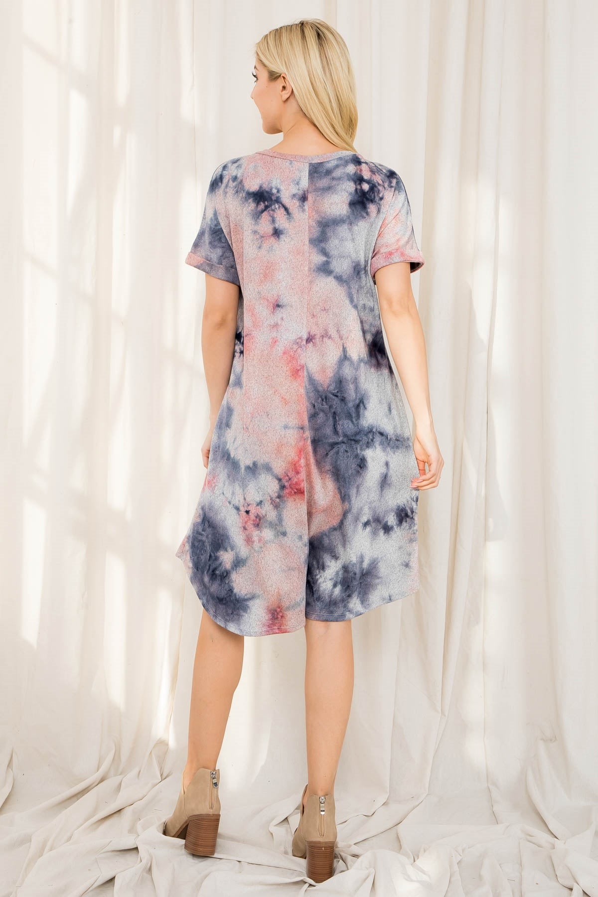 Navy Coral Tie Dye Dress