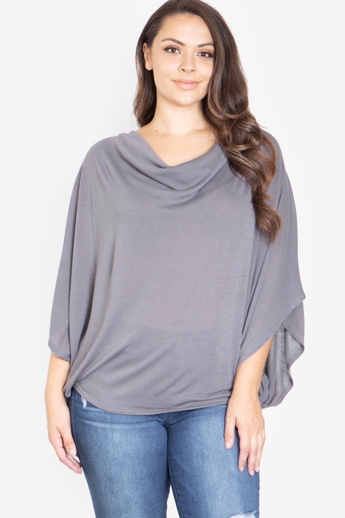 Plus Size Cowl Neckline Dolman Sleeve Top