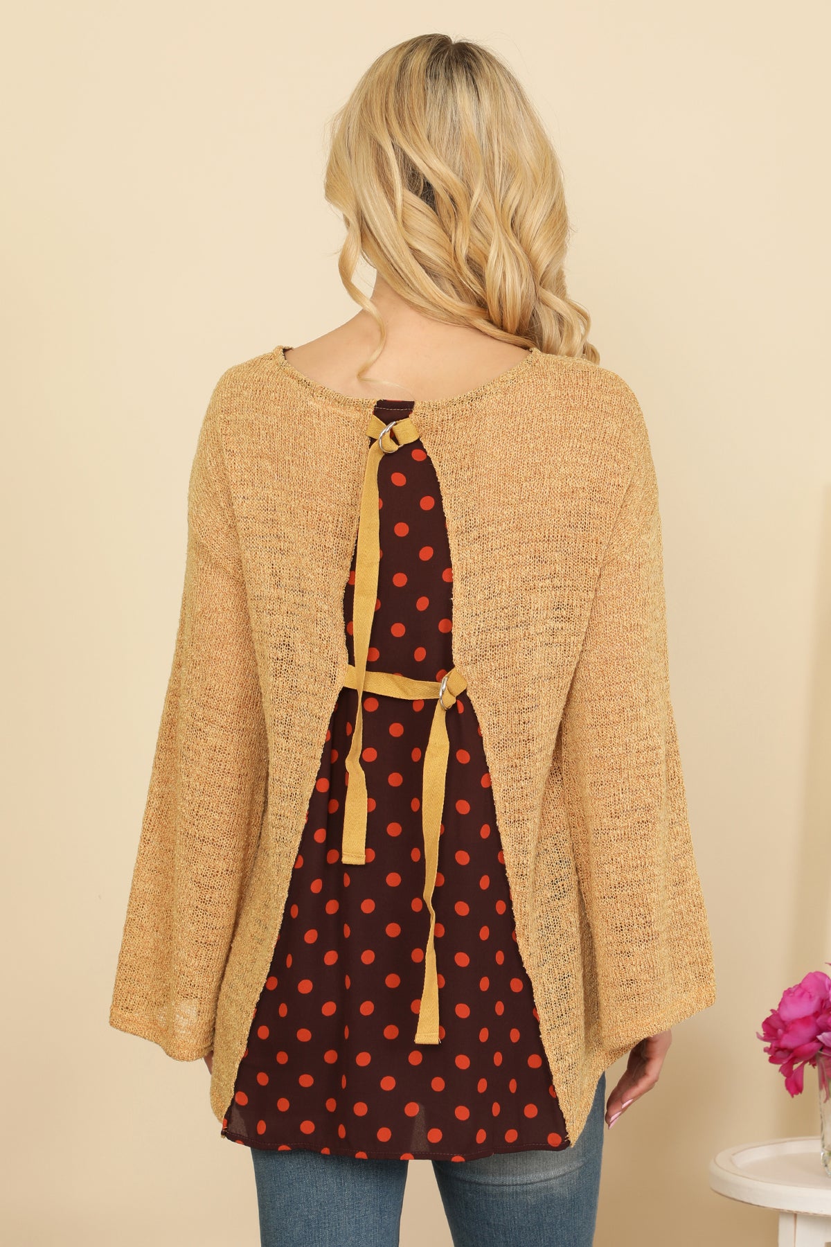 Bell Sleeve Textured Back Tie Top