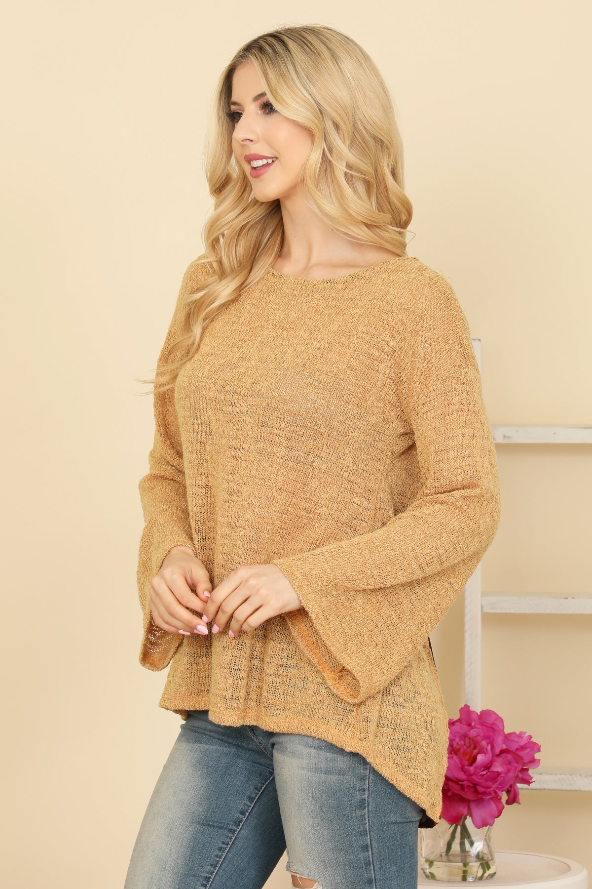 Bell Sleeve Textured Back Tie Top