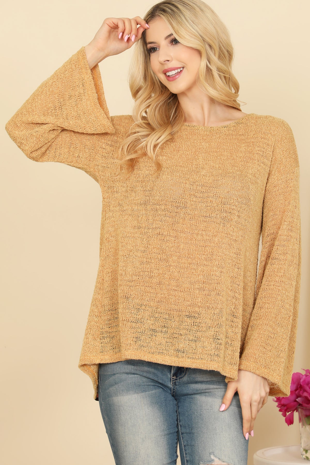 Bell Sleeve Textured Back Tie Top
