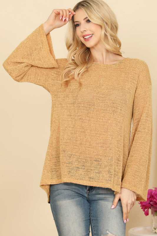 Bell Sleeve Textured Back Tie Top