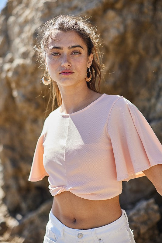 Ruffle Sleeve Twist Crop Top