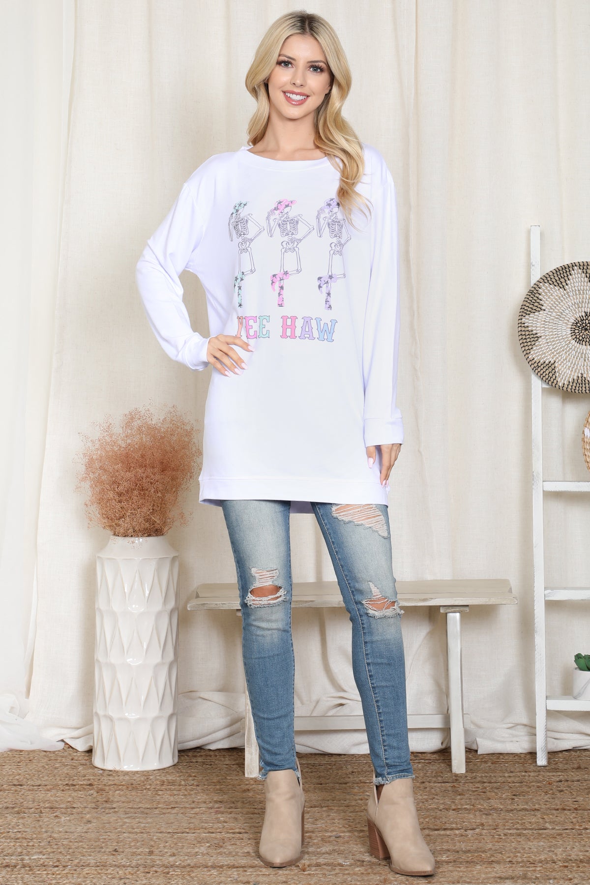 Long Sleeve Skeleton Print Top