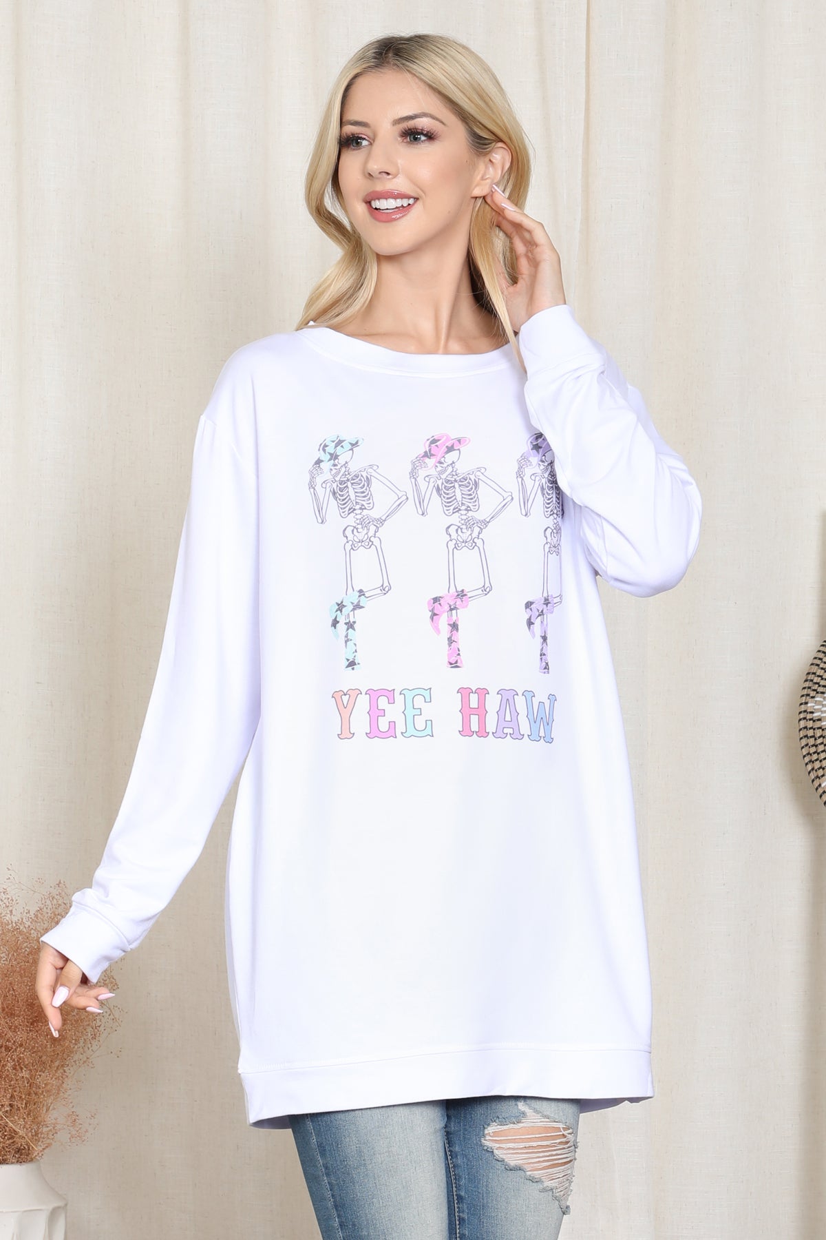 Long Sleeve Skeleton Print Top