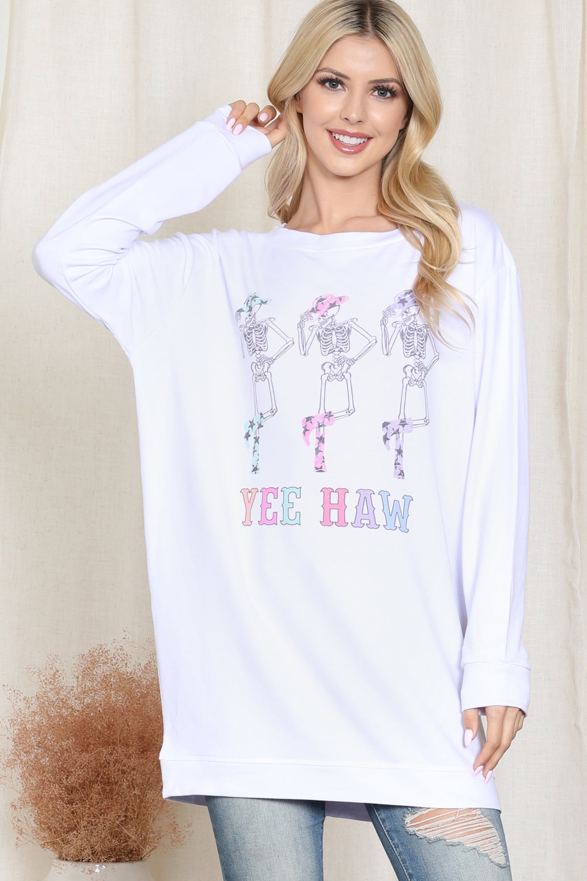 Long Sleeve Skeleton Print Top