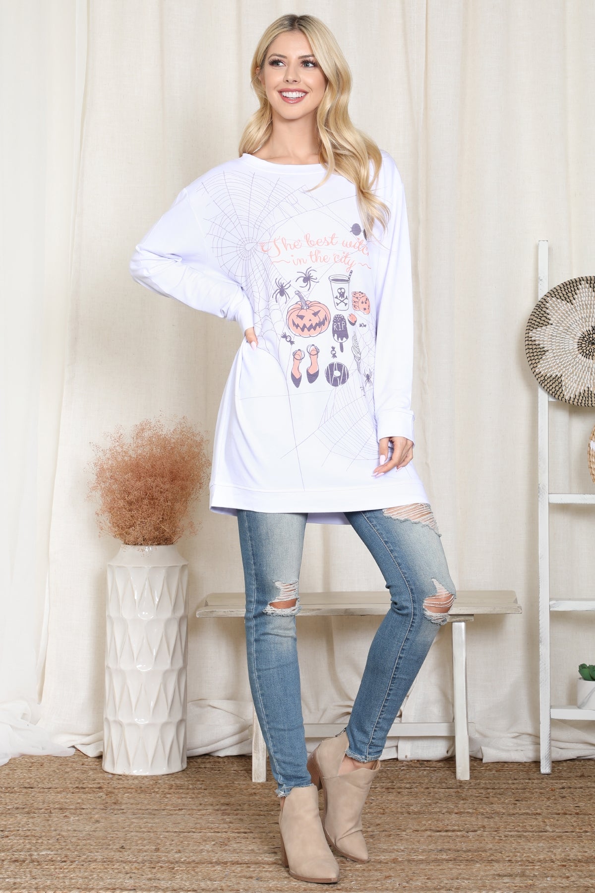 Long Sleeve Spooky Prints Shirt Dress